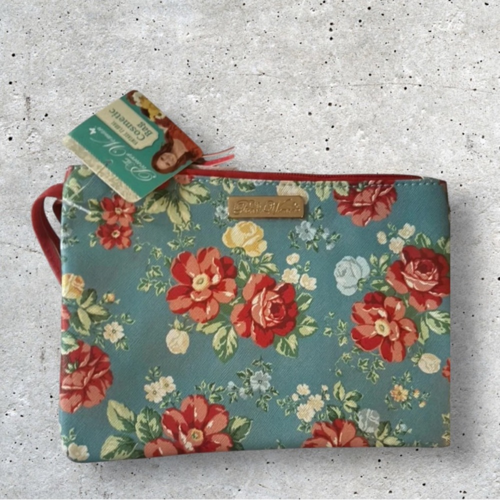 Cath Kidston Blue and Red Cosmetic Bag with Floral Design